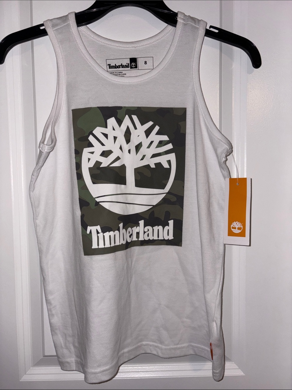 Timberland White Tank Top with Camo Logo Panel shirt only